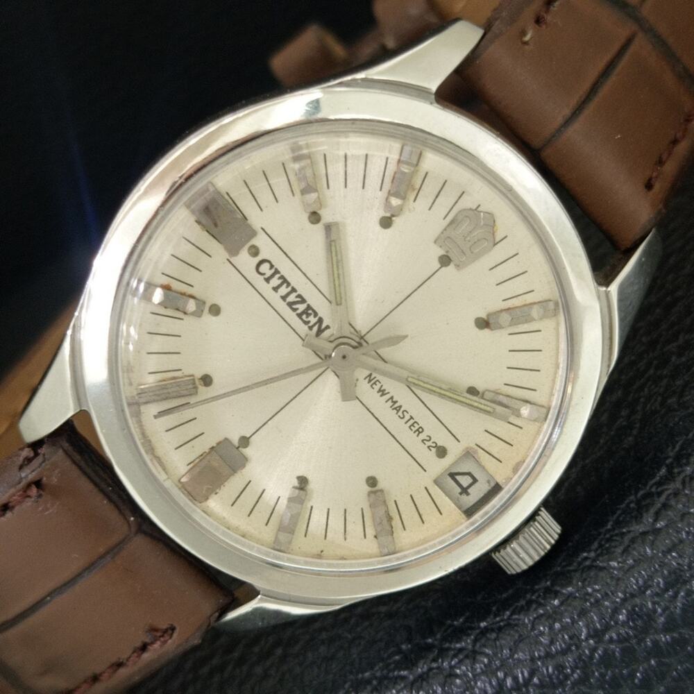 Vintage 1971 Citizen Manual Wound Mens Silver Watch W/Date & Silver accents